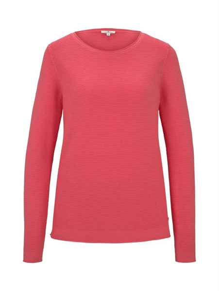 TOM TAILOR Damen Pullover Rundhals Langarm Sweatshirt Schlitz seitlich am Saum