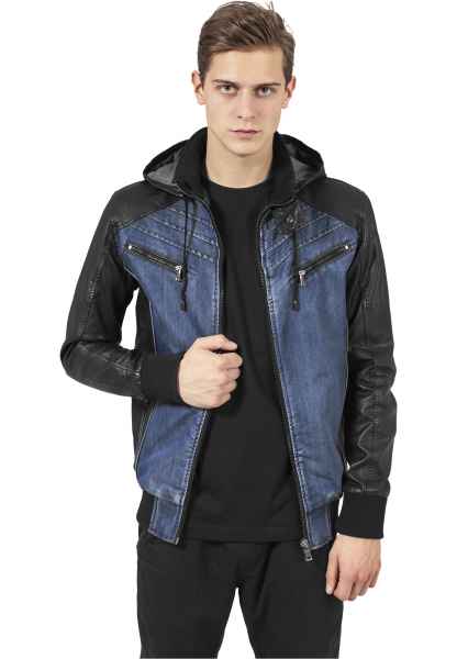 Urban Classics Herren Jeansjacken Jacke Hooded Denim Leather Jacket