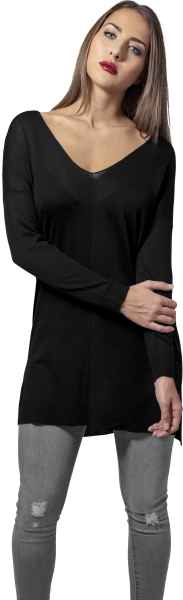 Urban Classics Damen Sweatshirt Longshirt Fine Knit Oversize V-Neck Sweater