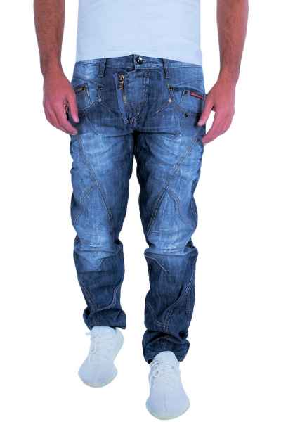 CIPO & BAXX Herren Jeans Clubwear Denim Hose C-0751 Stone Washed Blau Biker C 0751