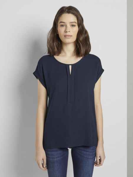 TOM TAILOR Damen T Shirt T-shirt fabric mix placket T-Shirt 1/2