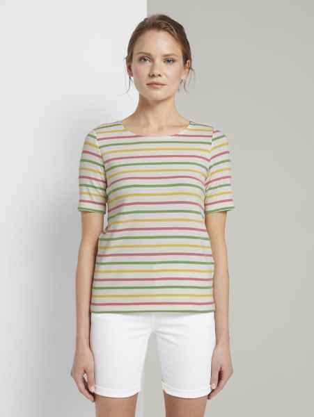 TOM TAILOR Damen T Shirt T-Shirt basic rib T-Shirt 1/2 +