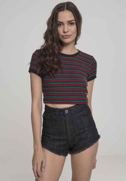 Urban Classics Damen T Shirt Ladies Rib Stripe Cropped Tee