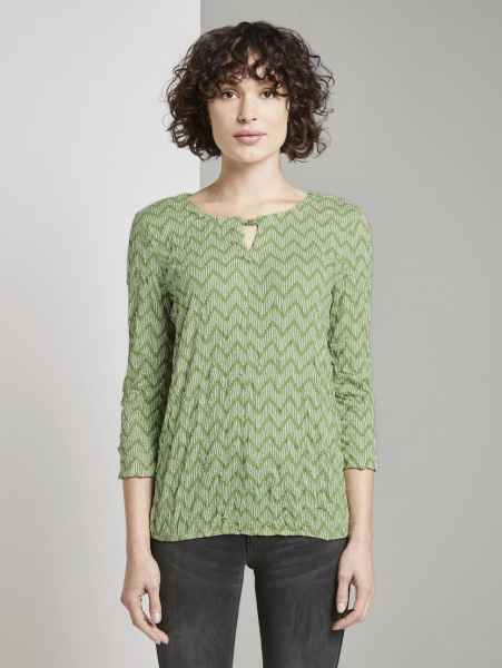 TOM TAILOR Damen Langarmshirt Longsleeve T-Shirt crincle alloverprint
