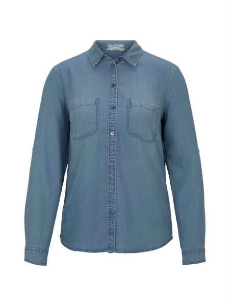 TOM TAILOR Damen Hemd Jeans Shirt Langsarm Denim Regular Fit Kentkragen