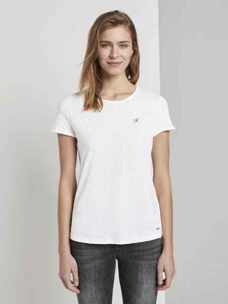 TOM TAILOR DENIM Damen T Shirt printed slub tee with embro T-Shirt 1/2