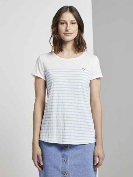 TOM TAILOR DENIM Damen T Shirt printed stripe slub tee T-Shirt 1/2