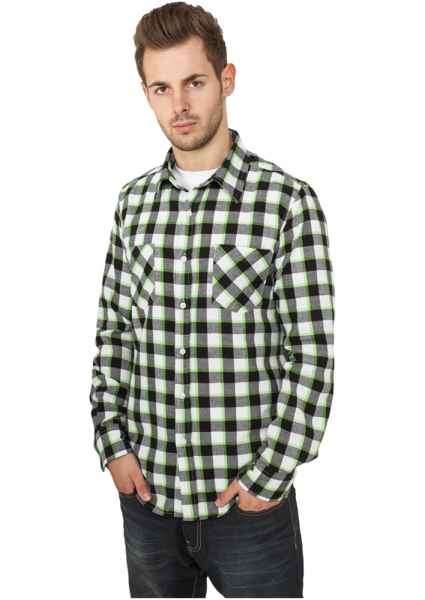 Urban Classics Herren Hemd Lang Kurz Tricolor Checked Light Flanell Shirt