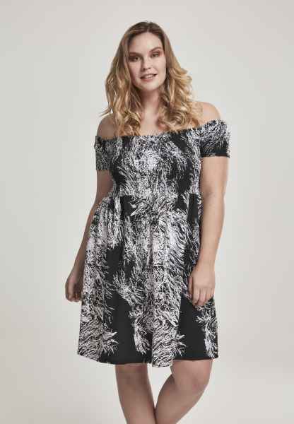 Urban Classics Damen Kleid Longshirt Kurz Smoked Off Shoulder Dress