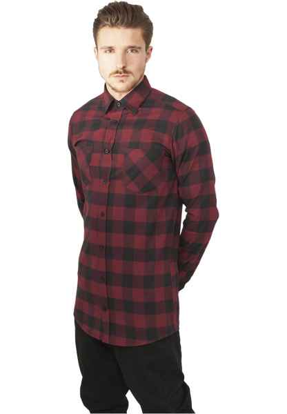 Urban Classics Herren Freizeit Hemd Lang Kurz Long Checked Flanell Shirt