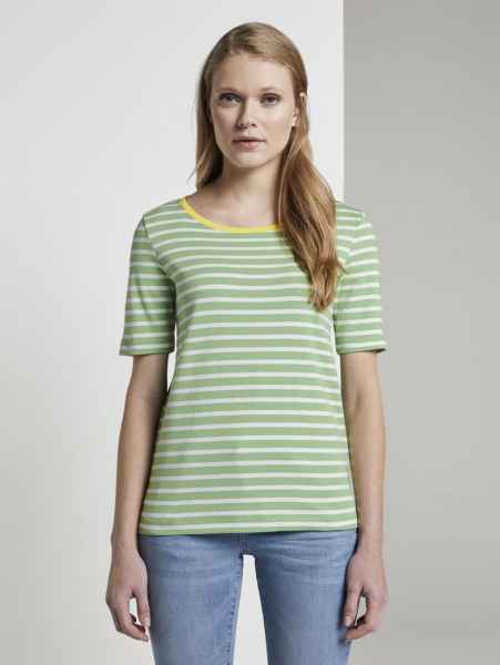 TOM TAILOR Damen T Shirt T-shirt stripe contrast neck T-Shirt 1/2