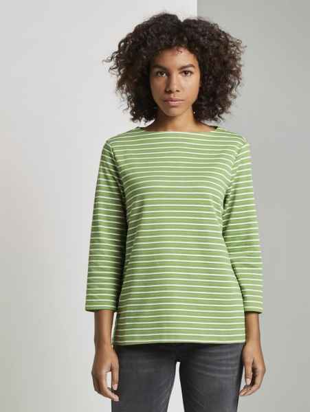 TOM TAILOR Damen Pullover Sweatshirt Pulli Sweatshirt striped structure 3/4