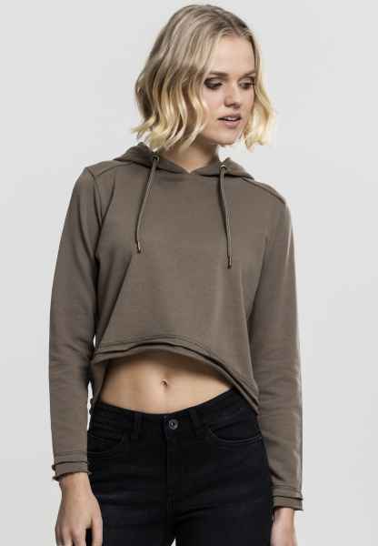 Urban Classics Damen Kapuzenpullover Hoodie Sweatshirt Cropped Terry Hoody