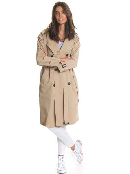 Big Star Damen Mantel PERISCILLA COAT 872 Trenchcoat Beige Gewebt Damen Jacke