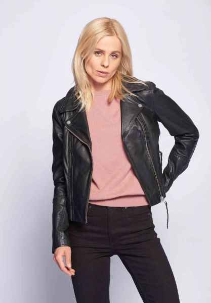 Maze Damen Lederjacke Übergangsjacke Bikerlook Lammleder mit Kordeln Manti