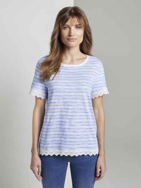 TOM TAILOR DENIM Damen T Shirt tee with crochet tape detail T-Shirt 1/2
