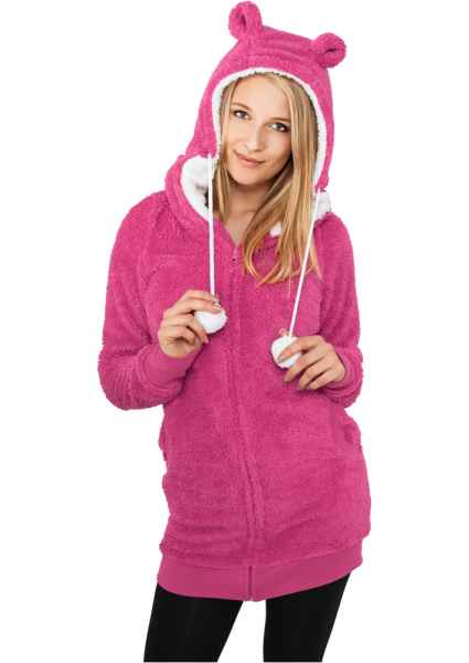 Urban Classics Damen Kapuzenpullover Hoodie Sweatshirt Long Teddy Zip Hoody