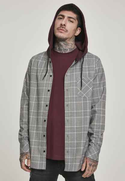 Urban Classics Herren Freizeit Hemd Lang Kurz Hooded Glencheck Shirt