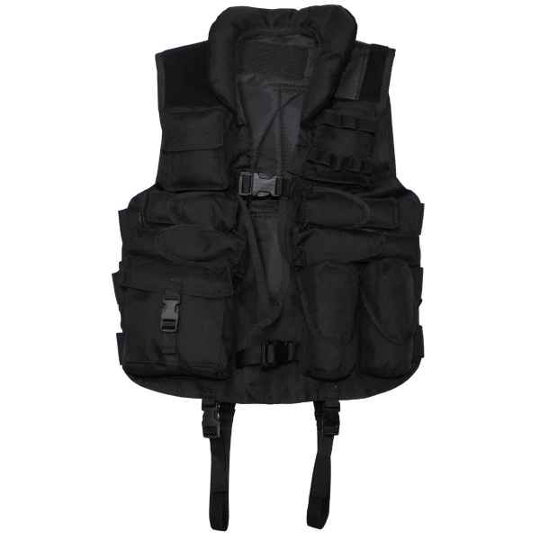 MFH Tactical Weste schwarz mit Lederbesatz