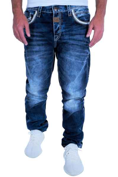 CIPO & BAXX Herren Jeans Clubwear Denim Hose CD287 Straight Vintage Dicke Nähte CD287