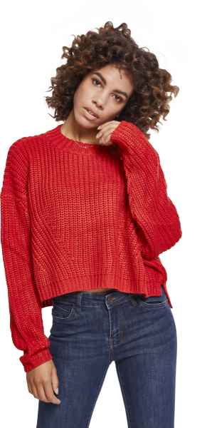 Urban Classics Damen Sweatshirt Longshirt Rib Striped Volant Turtleneck L/S