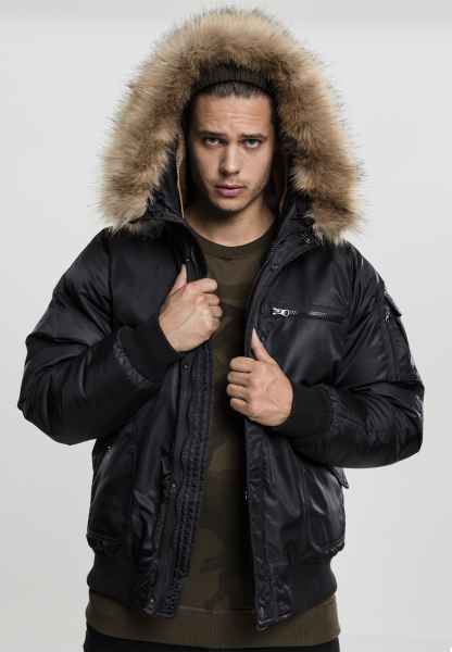 Urban Classics Herren Winterjacke Jacke Hooded Heavy Fake Fur Bomber Jacket